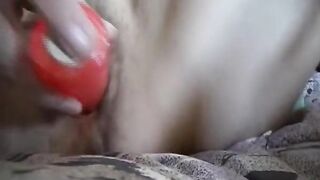 OmaPasS Red Dildo in Hairy Pussy and Blowjob