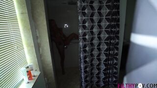 Hot Horny Sister Gets Caught Masturbating in Shower by Bro