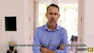 DADDY4K. Girl’s pussy is filled with penis of her bf’s stepdad