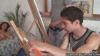 Hot grandma and boys teen threesome fuck