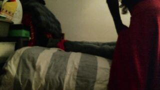 Thigh high leather boots on bed humping
