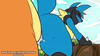 Lucario railed by Charizard