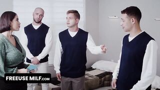 FreeUse Milf - Huge Boobed Stepmom Rides Her Three New Stepsons Under The Christmas Tree