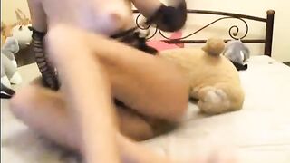 Hot Blonde in fishnet fingers wet pussy
