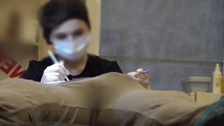 Bulge dick flash at a beautician appointment