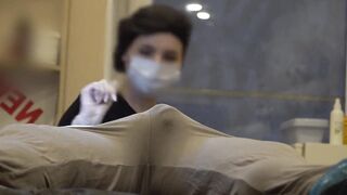 Bulge dick flash at a beautician appointment