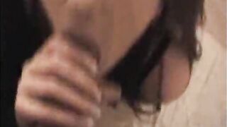 busty girlfriend gives blowjob