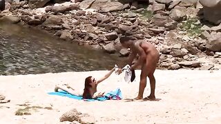 Black dude looks for horny babes at the nude beach and bangs one of 'em