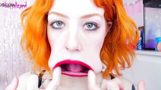 Ginger slut huge cock mouth destroy uglyface ASMR blowjob red lipstick