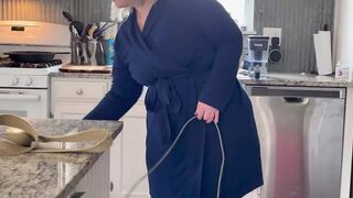 Spy on mom cleaning naked in the kitchen