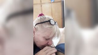This old lady gives me a rich blowjob from a cock.