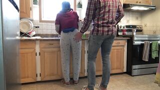 Syrian Wife Lets 18 Year Old German Stepson Fuck Her In The Kitchen