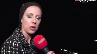 Real public flashing at street casting with unknown people