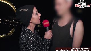 Real public flashing at street casting with unknown people