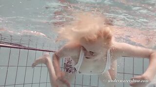Hottest tightest shaved vagina with big boobs spread in the swimming pool