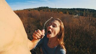 OUTDOOR FUCK AND CUMSHOT ON MOUTH