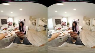 Sexy black beauty takes this white cock deep in VR