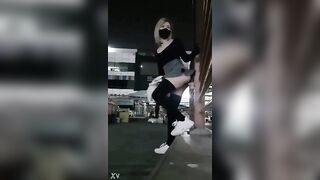 Girl fucks dildo at work