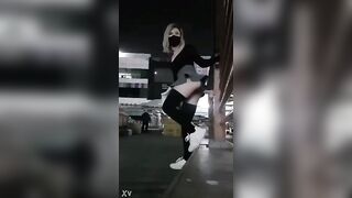 Girl fucks dildo at work