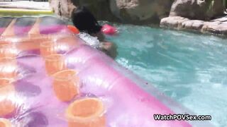 Spicy bikini gf sucks my big cock in the pool