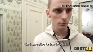 DEBT4k. Bimbo debtor nailed by bank collector in front of her husband
