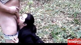sucks her lover in the woods