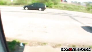 PUBLIC Bus Stop Slut Fucks 2 Guys