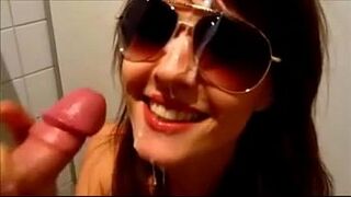 hot with glasses cumshot