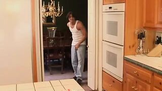 Blonde babysitter is eager for some fucking on kitchen counter