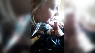 Blonde college girl gives a nice blowjob