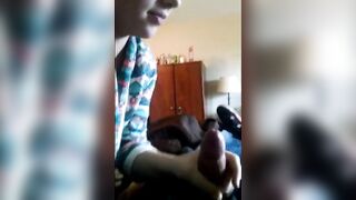 Blonde college girl gives a nice blowjob