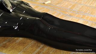 latex girl - two layers - latex hood breathplay and sleeping bag