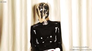 latex girl - two layers - latex hood breathplay and sleeping bag