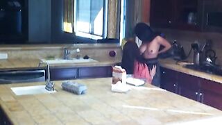 Horny milf eats teen pussy in the kitchen