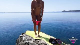 nippleringlover horny milf extreme pierced nipples and pussy nude outdoors on the beach part one