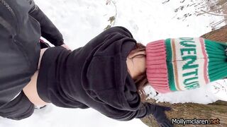He pissing inside my young ass in the forest on snow