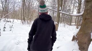 He pissing inside my young ass in the forest on snow