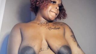 Puffy huge areola on black sagging tits Milf