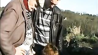 French young slut sodomized in threesome with Papy Voyeur