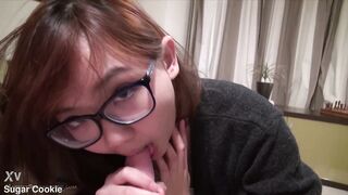 Asian gf masturbates after facial