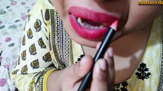 Indian Priya Bhabhi applies Lipstick Then Devar gives her a Rough fuck & Huge cums Twice inside her Pussy & in her Mouth