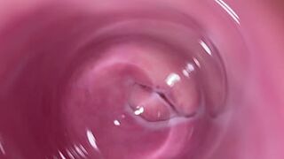 Camera deep inside Mia's teen creamy pussy