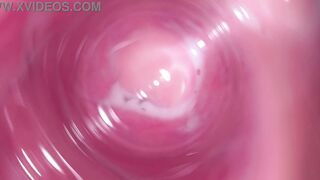 Camera deep inside Mia's teen creamy pussy