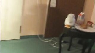 young girl goes with to the hotel room