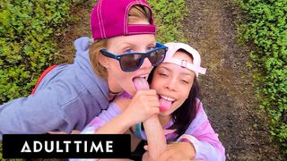POV Polyamorous Hunnys Tag-Team Husband's Cock Outdoors