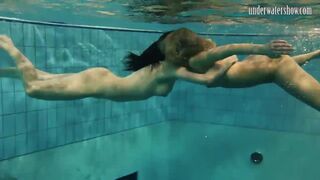 Swimming naked and horny undressing teens in the pool