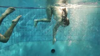 Swimming naked and horny undressing teens in the pool