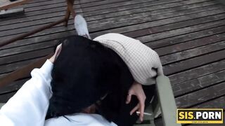 SISPORN. Guy catches stepsister smoking and fucks her