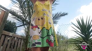 nippleringlover horny milf pissing outdoors flashing pierced pussy and extreme pierced nipples compilation 3