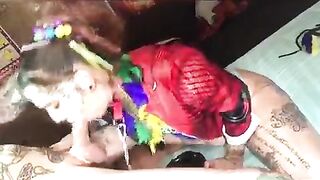Pretty face throats huge dick New Years eve